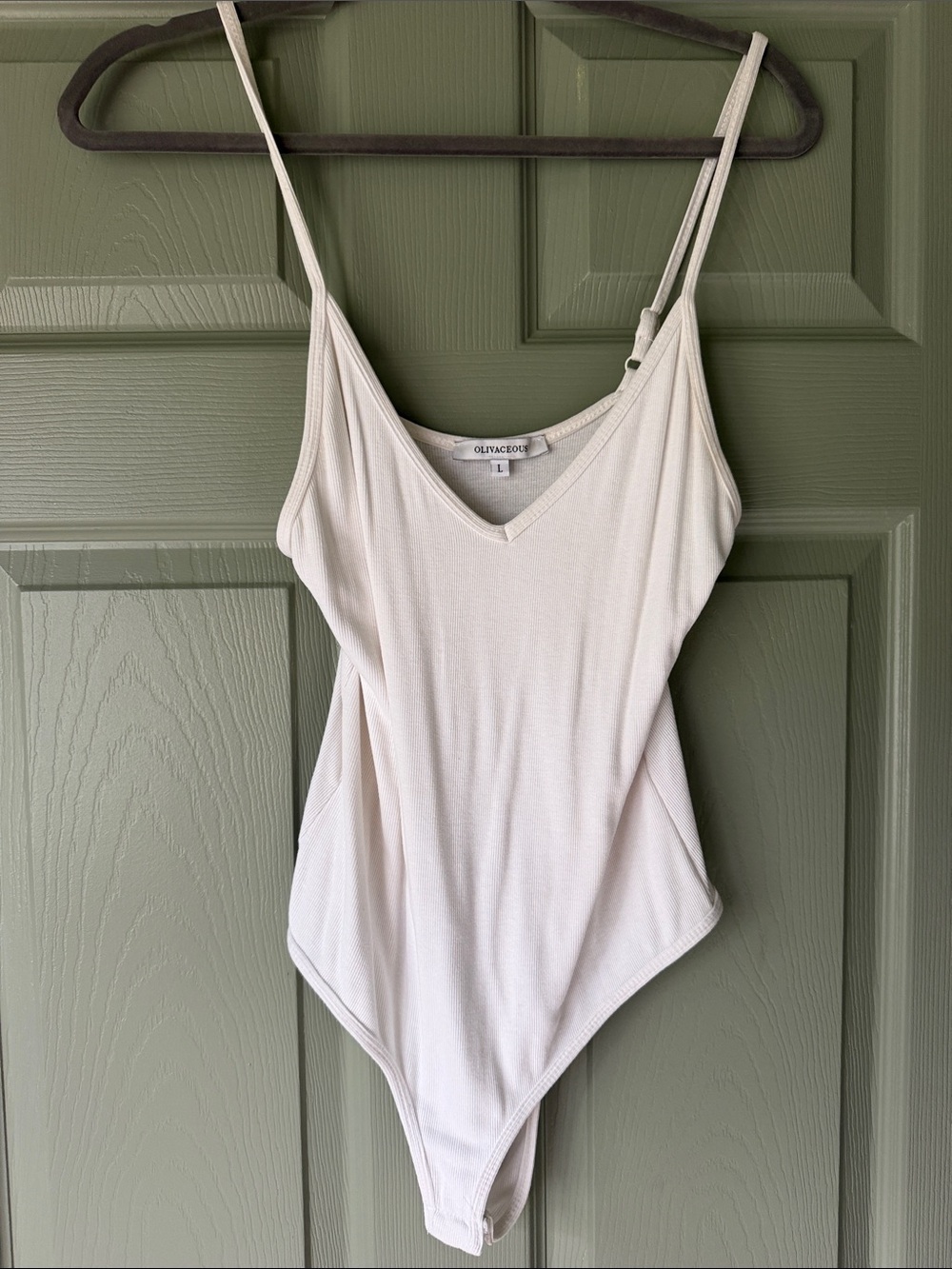 Olivaceous Ivory V-Neck Spaghetti Strap Bodysuit